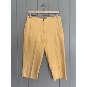 Jamie Sadock Crop Pants 8 Butter Yellow Zipper Detail Golf Active Microfiber